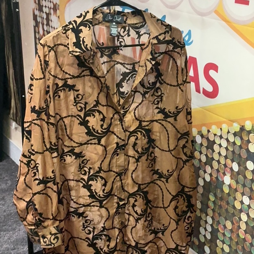 Sheer Black and Tan Patterned Women's Top